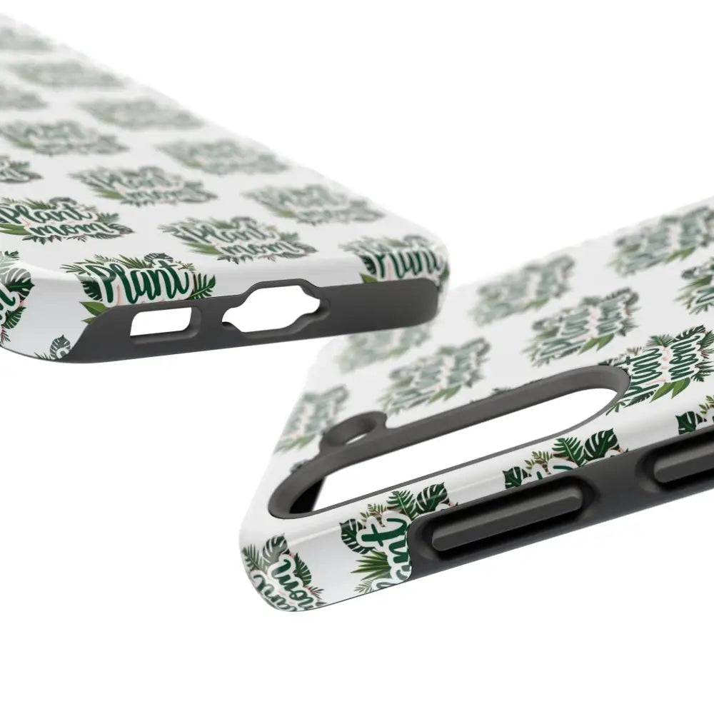 White Plant Mom Phone Case for iPhone and Samsung with plant-themed patterns
