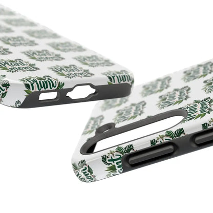 White Plant Mom Phone Case for iPhone and Samsung with plant-themed patterns