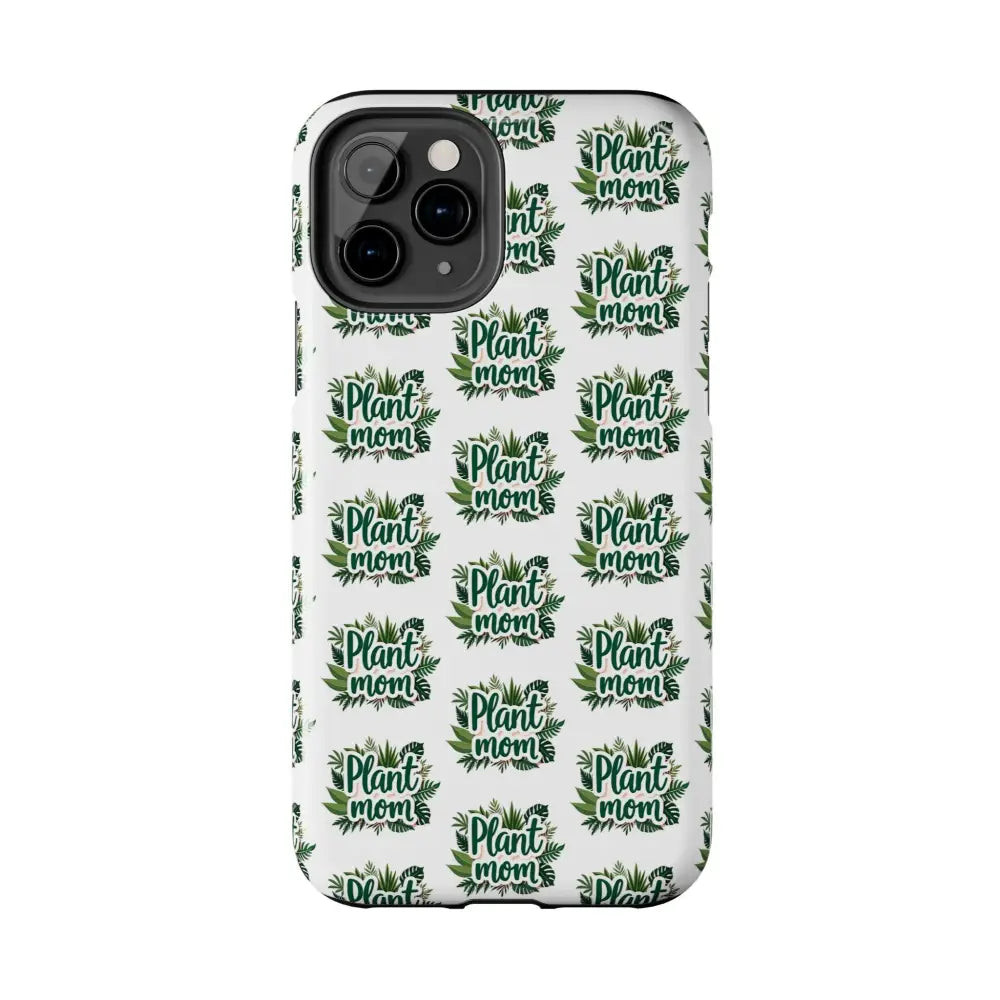 White Plant Mom Phone Case for iPhone and Samsung featuring a botanical pattern
