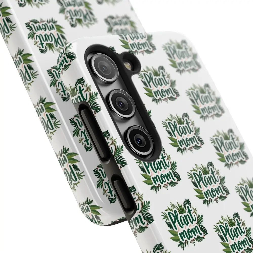 White Plant Mom Phone Case for iPhone and Samsung with vibrant plant mom pattern