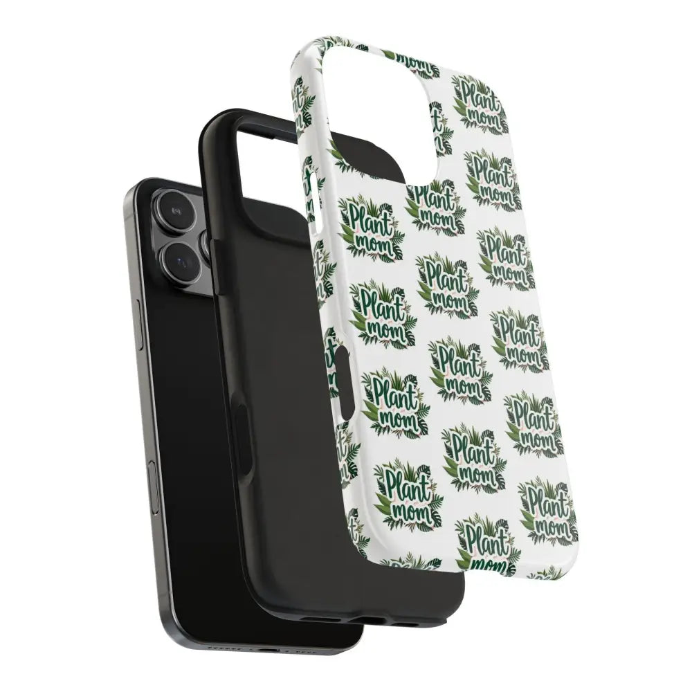 Three-piece phone case featuring a Plant Mom design for iPhone and Samsung devices