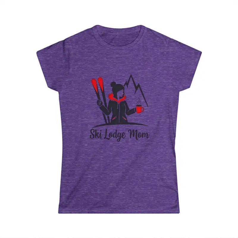 Purple Women T-shirt featuring Ski Lodge Mom design for winter enthusiasts