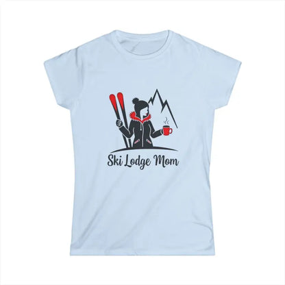 Light blue Women T Shirt featuring a Ski Lodge Mom design for winter enthusiasts