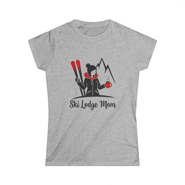 Gray t-shirt featuring a Ski Lodge design for women, perfect for ski enthusiasts
