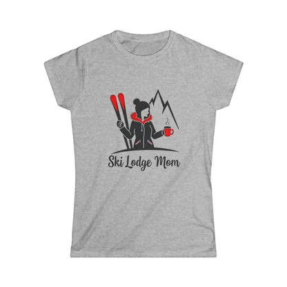 Gray t-shirt featuring a Ski Lodge design for women, perfect for ski enthusiasts