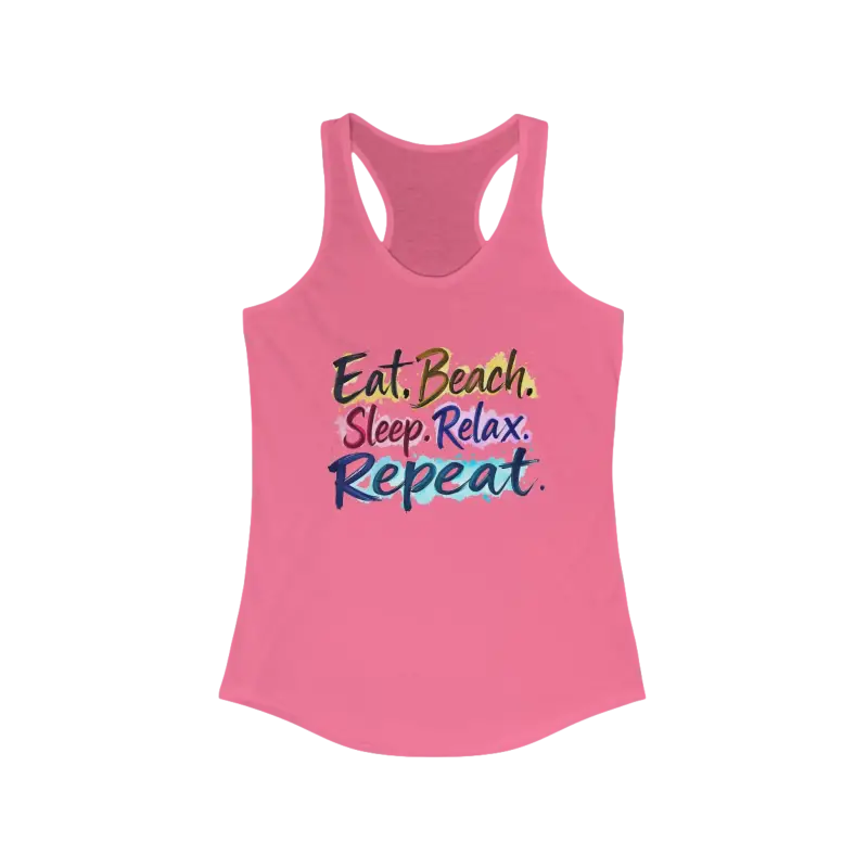 Pink Womens Beach Vibes Racerback Tank Top ideal for summer outings and casual wear