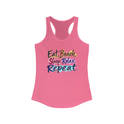 Pink Womens Beach Vibes Racerback Tank Top ideal for summer outings and casual wear