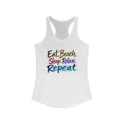 White Womens Beach Vibes Racerback Tank Top for stylish summer outings