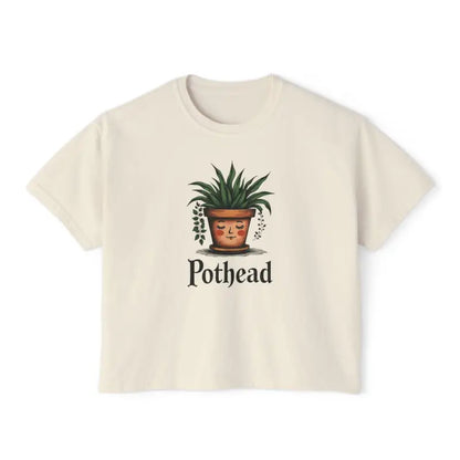 Beige crop top featuring a cute plant graphic on Women’s Boxy T Shirt