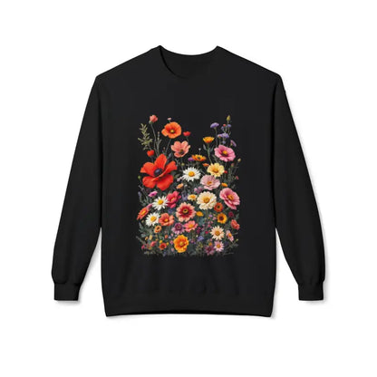 Black Women’s Floral Sweatshirt with Softstyle Fleece Crewneck Design