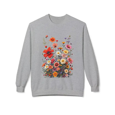 Gray sweatshirt with floral design from Women’s Floral Sweatshirt Softstyle Fleece Crewneck