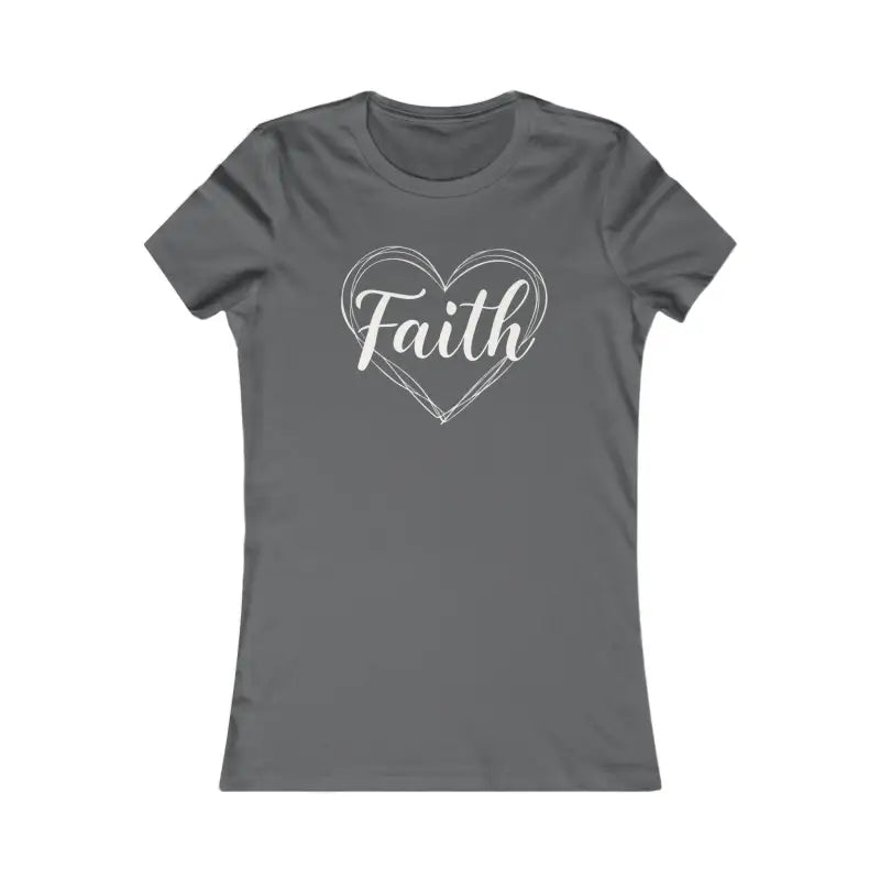 Gray Women’s Heart of Faith T Shirt featuring a heart design in pink and green
