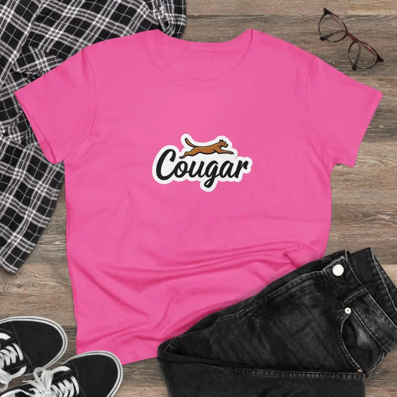 Pink Youre A Cougar Womens Midweight Cotton Tee Shirt featuring a stylish cougar graphic