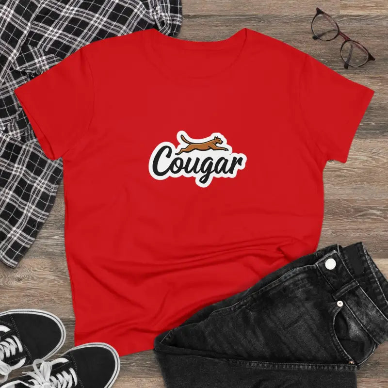 Red Cougar logo t-shirt from Youre A Cougar Women’s Midweight Cotton Tee Shirt collection