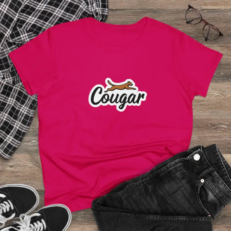 Pink Youre A Cougar Womens Midweight Cotton Tee Shirt featuring a Cougar graphic design